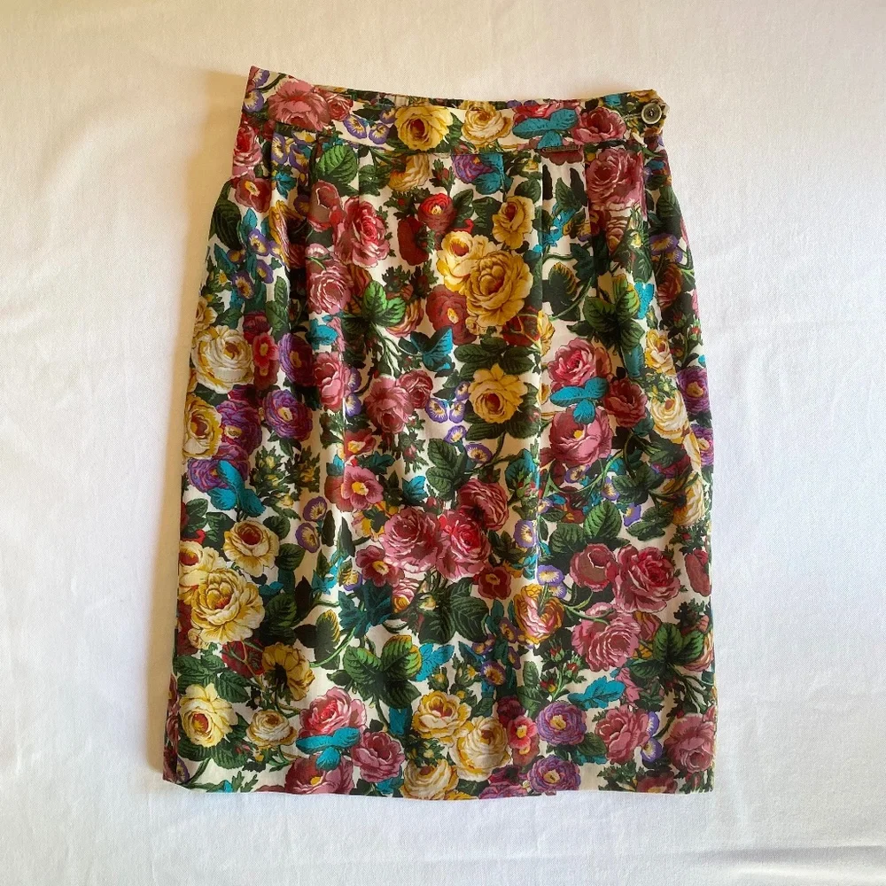 Vintage Geiger Knee Length Floral Skirt Sz 40/US 8 Cottagecore Romantic Summer - Picture 1 of 13